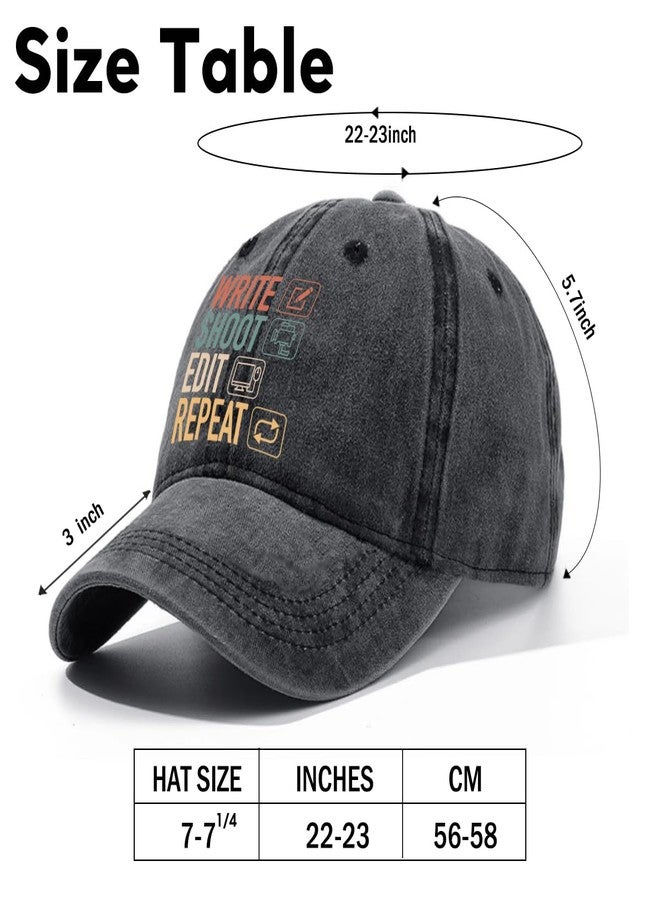 rofiowa Write Shoot Edit Repeat Adjustable Washed Cotton Baseball Cap, Funny Retro Trucker Hat for Men Women Filmmaker Producer Vlogger Journalist Film School Student, Birthday Filmmaking Gift - Image 2